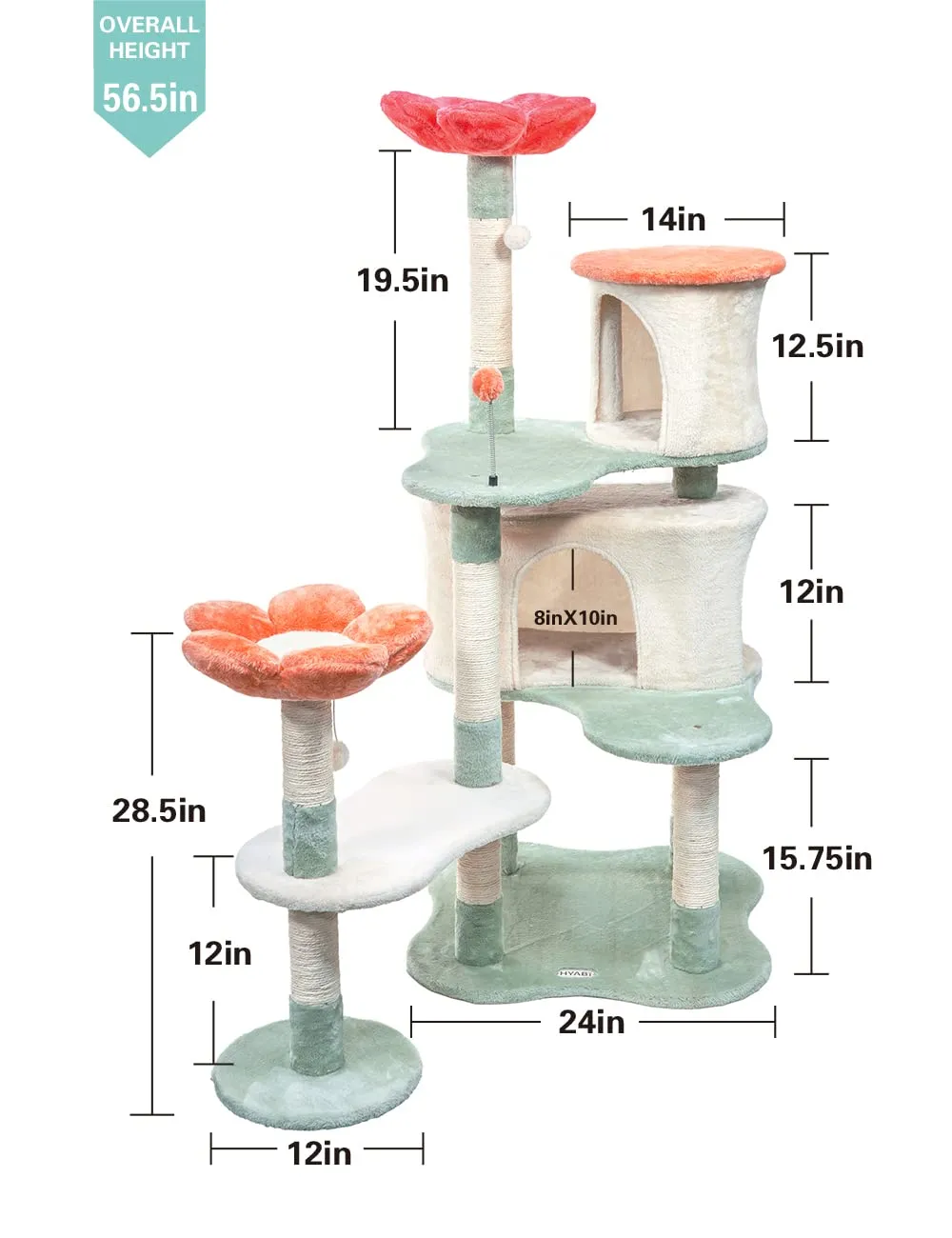 56.3in Flower Collapsible Cat Tree Tower Condo Furniture Apartment Plush Habitat Kitten Amusement Platform