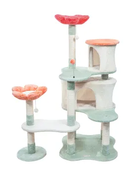 56.3in Flower Collapsible Cat Tree Tower Condo Furniture Apartment Plush Habitat Kitten Amusement Platform