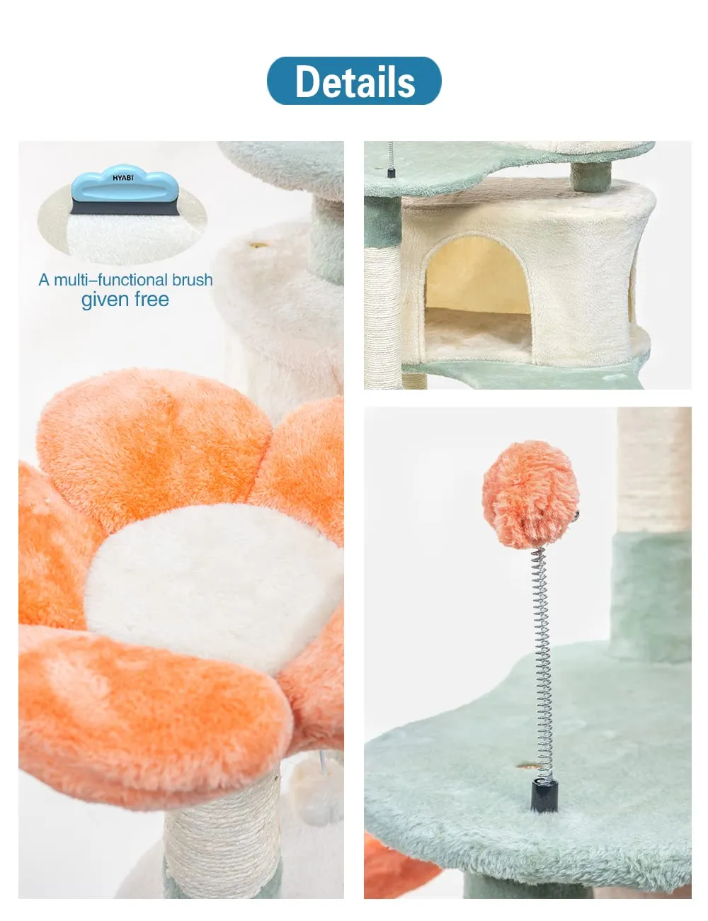 56.3in Flower Collapsible Cat Tree Tower Condo Furniture Apartment Plush Habitat Kitten Amusement Platform