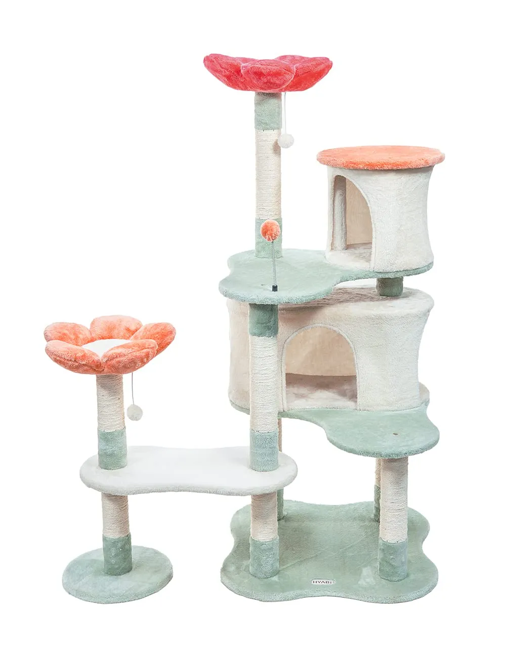 56.3in Flower Collapsible Cat Tree Tower Condo Furniture Apartment Plush Habitat Kitten Amusement Platform
