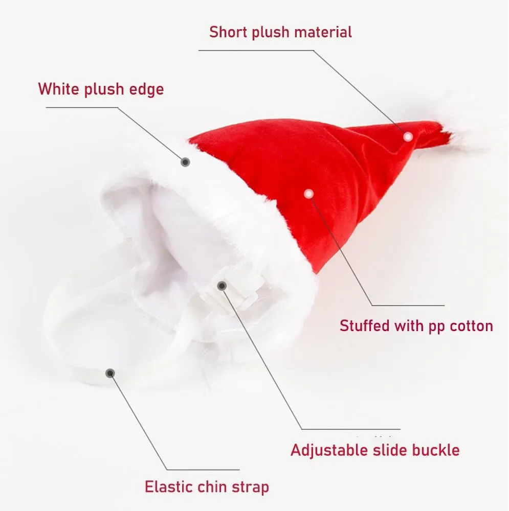 ANIAC Adjustable 3D Christmas Hat for Small Dog Cats Holiday Pet Accessories Decoration Puppy Christmas Outfit Dog Christmas Costume Headband Cat Santa Hat (Red Hat, Small)
