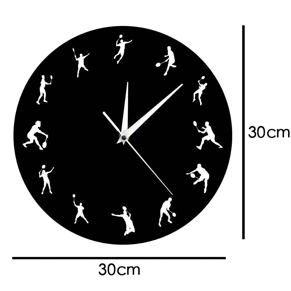 Badminton Time 12 Badminton Players Sillouette Wall Clock Birdie Deorative Clock Watch Sports Room Decor Funny Badminton Gifts