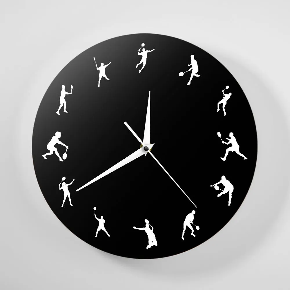 Badminton Time 12 Badminton Players Sillouette Wall Clock Birdie Deorative Clock Watch Sports Room Decor Funny Badminton Gifts