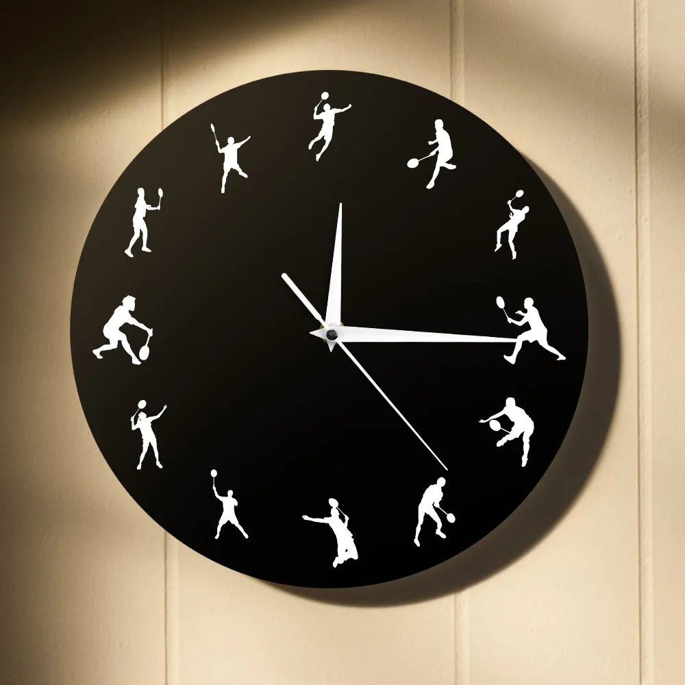 Badminton Time 12 Badminton Players Sillouette Wall Clock Birdie Deorative Clock Watch Sports Room Decor Funny Badminton Gifts