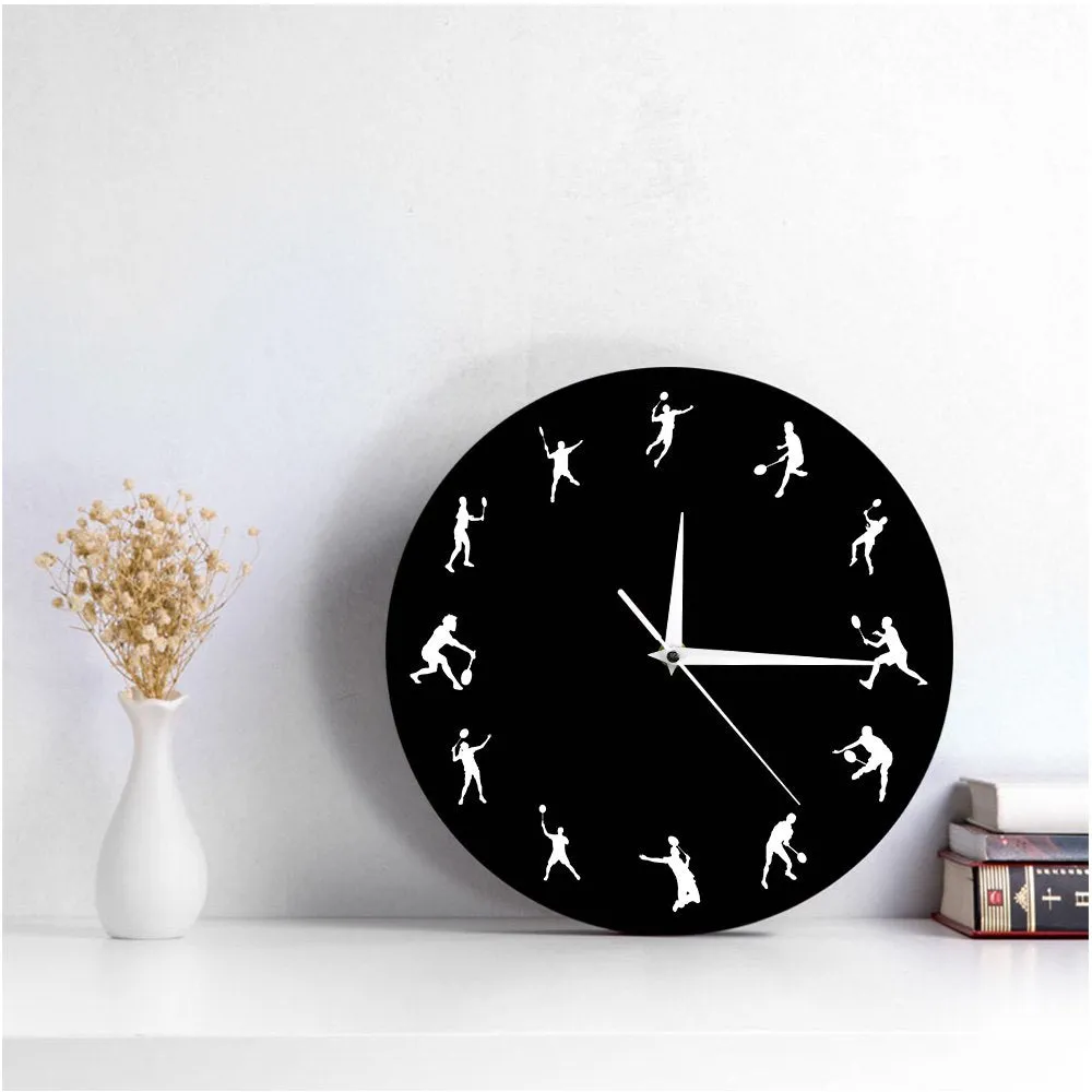 Badminton Time 12 Badminton Players Sillouette Wall Clock Birdie Deorative Clock Watch Sports Room Decor Funny Badminton Gifts