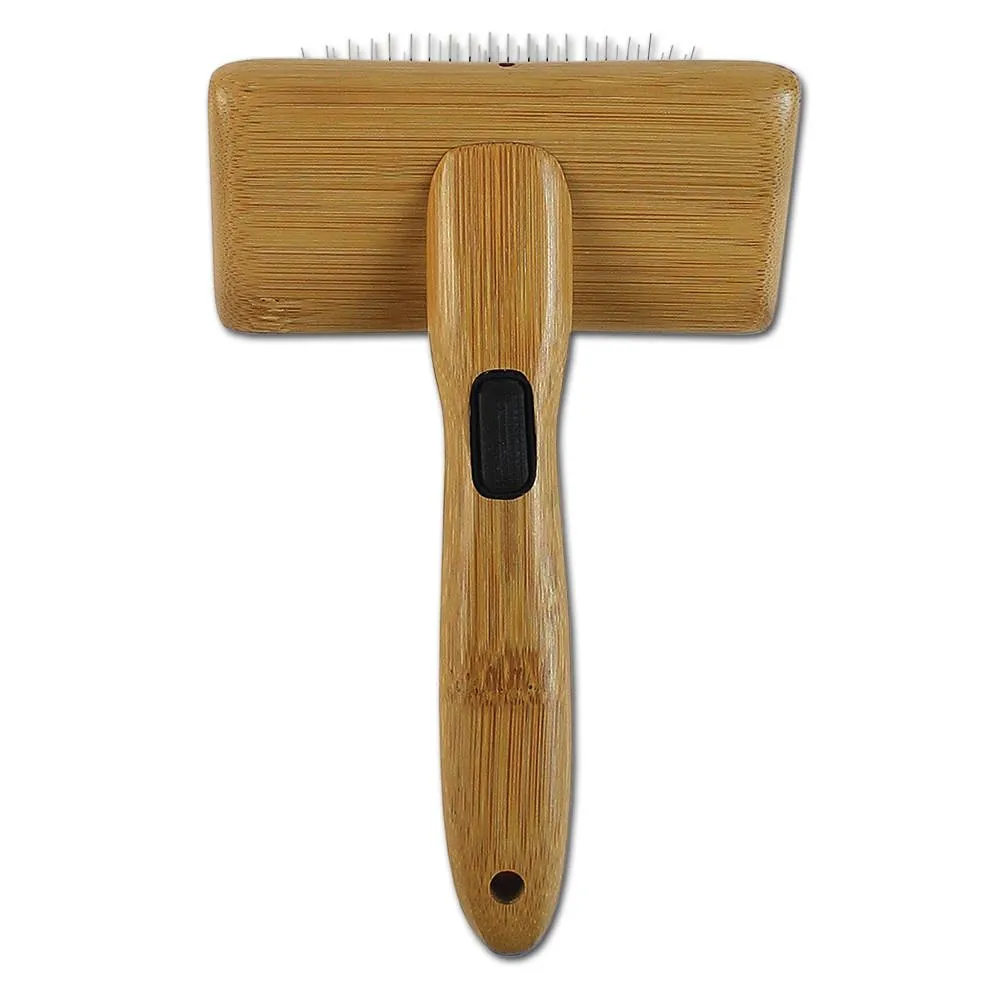 Bamboo Groom Slicker Brush with Stainless Steel Pins Dog Supply
