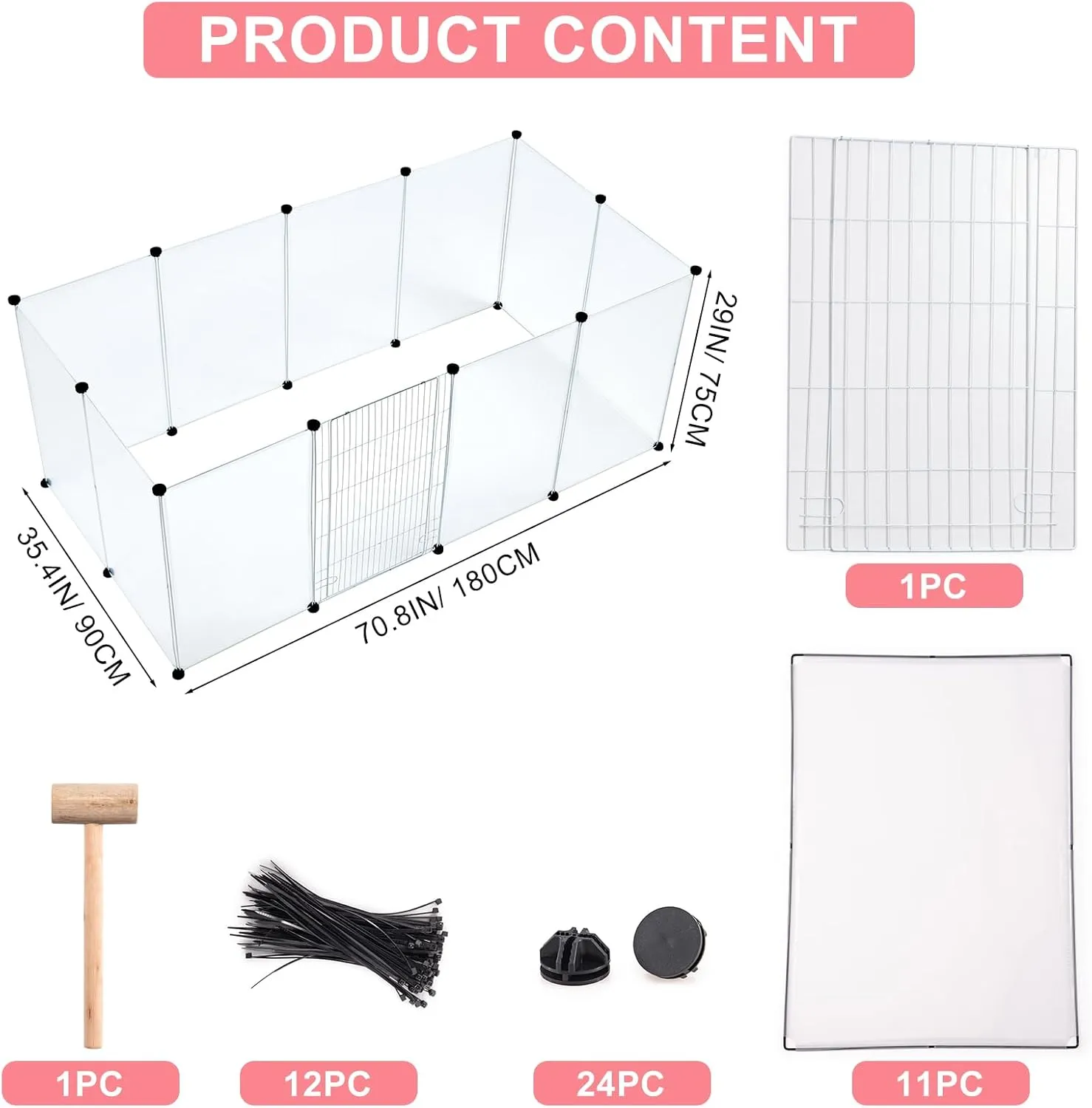 BRIAN & DANY Dog Playpen Portable for Small Animals, Dog Play Pen Indoor, Transparent Pet Playpen for Puppies, Cats, 70.8" L x 35.4" W x 29.5" H