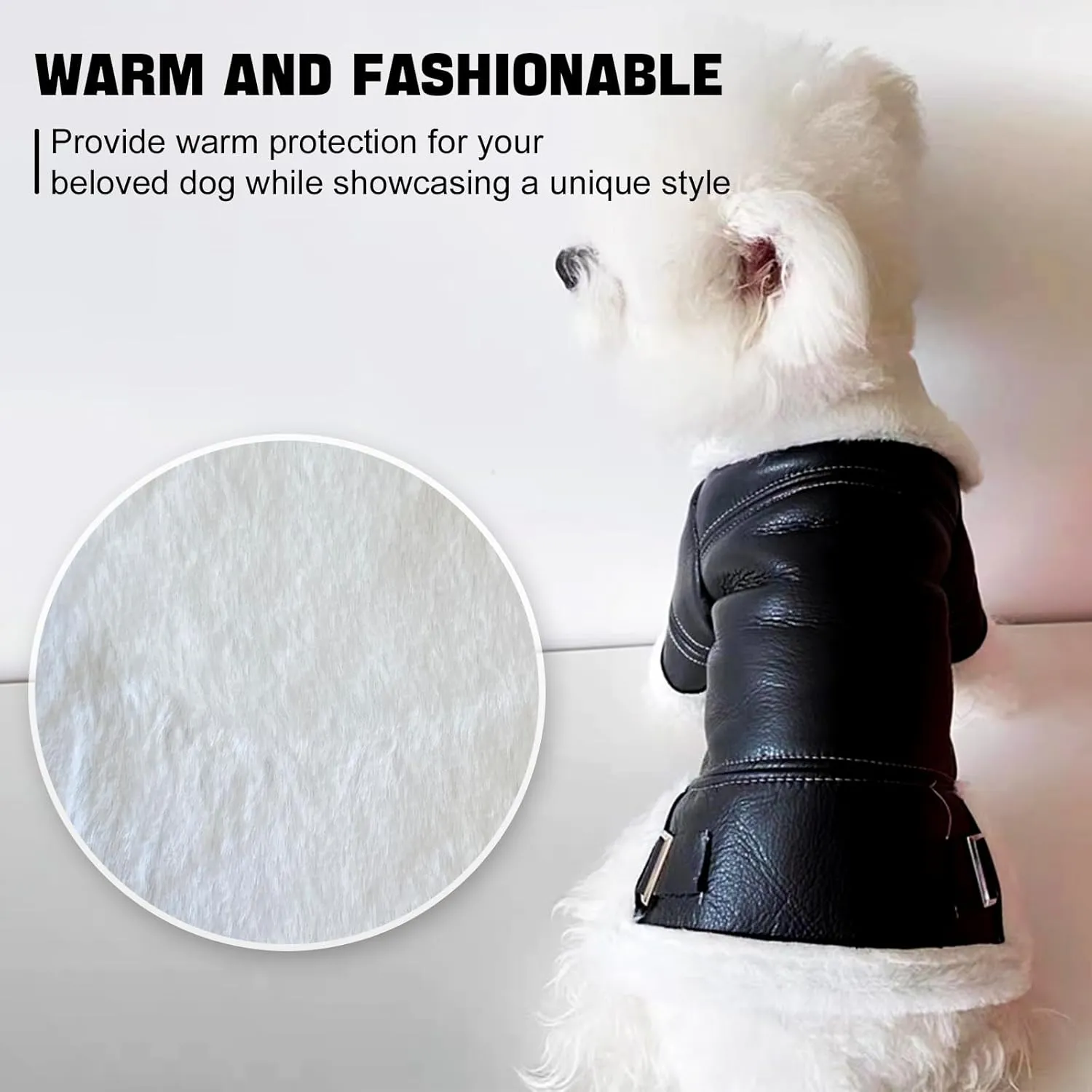 Cute Leather Dog Jackets Winter Coat Windproof Waterproof Warm Lined Jackets for Small Dogs Puppy (L)