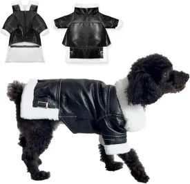 Cute Leather Dog Jackets Winter Coat Windproof Waterproof Warm Lined Jackets for Small Dogs Puppy (L)