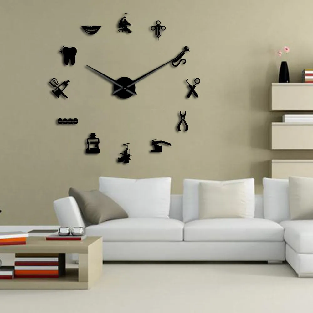 Dentist DIY Giant Wall Clock Dental Doctor Oversized Wall Clock Big Needle Mirror Dentist Office Decor Dentist Gift Doctor Art