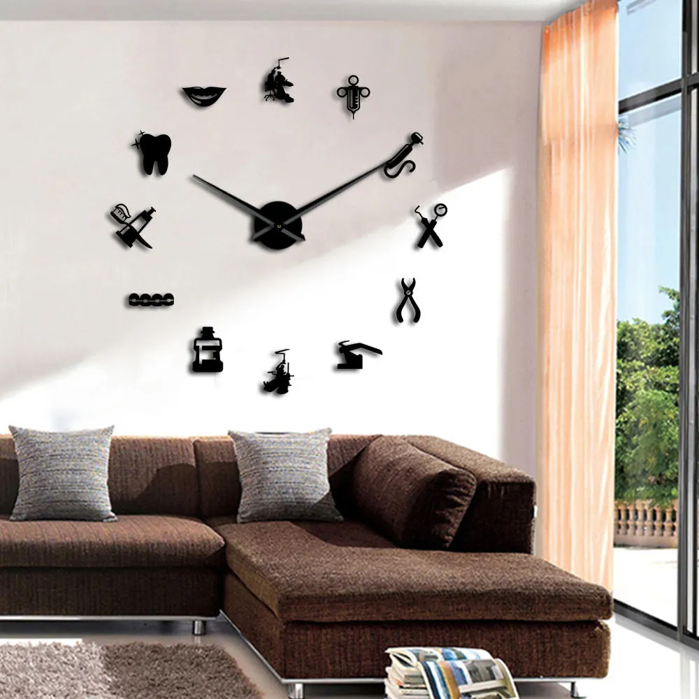 Dentist DIY Giant Wall Clock Dental Doctor Oversized Wall Clock Big Needle Mirror Dentist Office Decor Dentist Gift Doctor Art