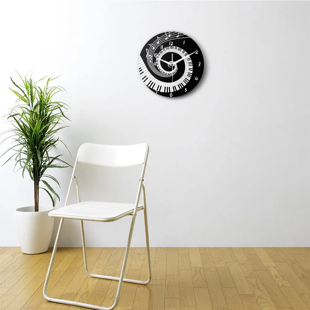 Elegant Piano Keys Black and White Modern Wall Clock Music Notes Wave Round Music Keyboard Wall Clock Music Lover Pianist Gift