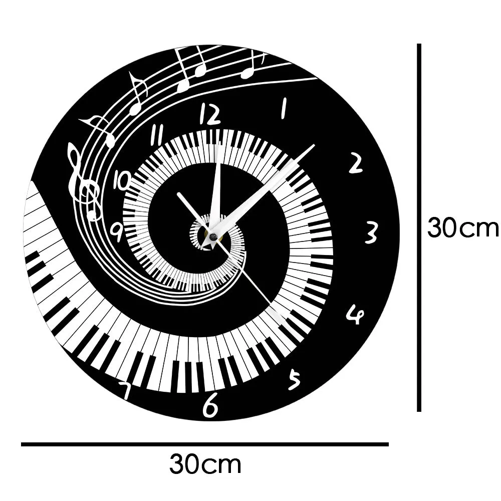 Elegant Piano Keys Black and White Modern Wall Clock Music Notes Wave Round Music Keyboard Wall Clock Music Lover Pianist Gift