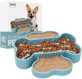 ETIAL Dog Slow Feeder Bowl with Suction Cups - Anti-Choke Lick Mat, TPR Training Dish for Fast Eaters, Dry/Wet Food Separation, Dishwasher Safe Pet Bowl (Blue)