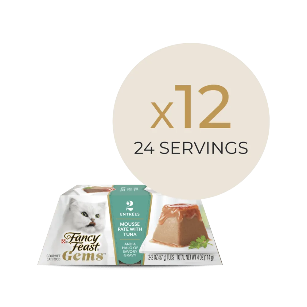 Fancy Feast Gems Mousse Pate, 12ct Tuna (Dual Packs - 24 Entrees)