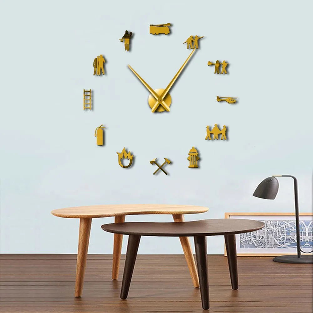 Firefighter Love DIY Giant Wall Clock Fire Department Office Big Clock Watch Firefighting Rescue Volunteer Axe Hydrant Equipment