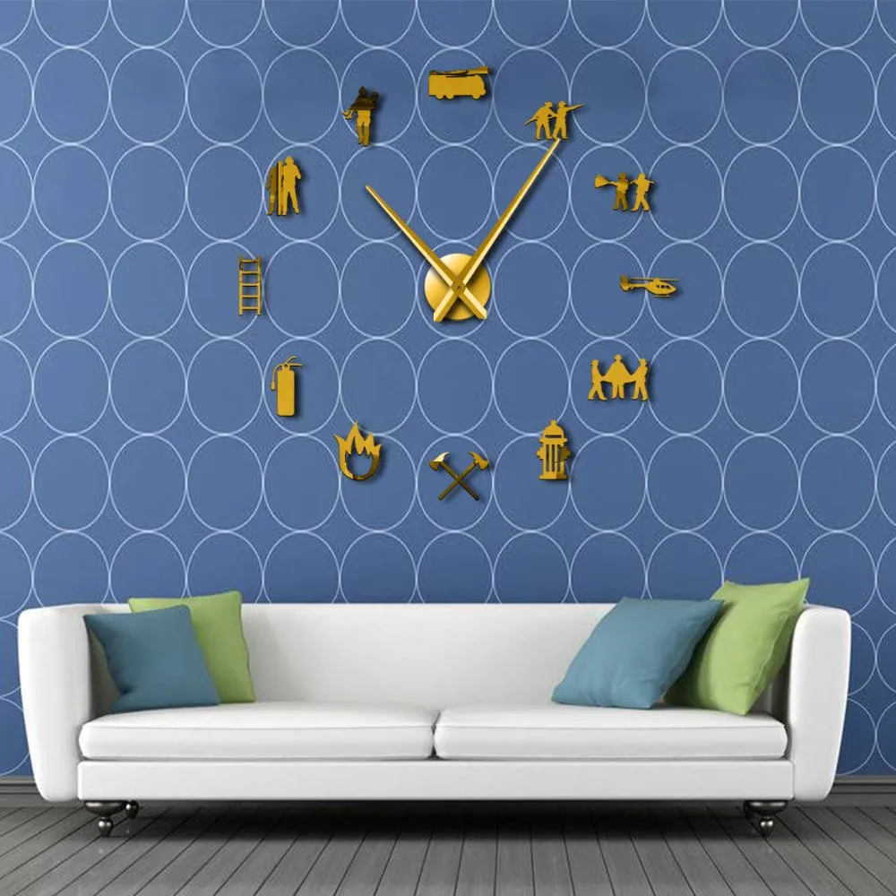Firefighter Love DIY Giant Wall Clock Fire Department Office Big Clock Watch Firefighting Rescue Volunteer Axe Hydrant Equipment
