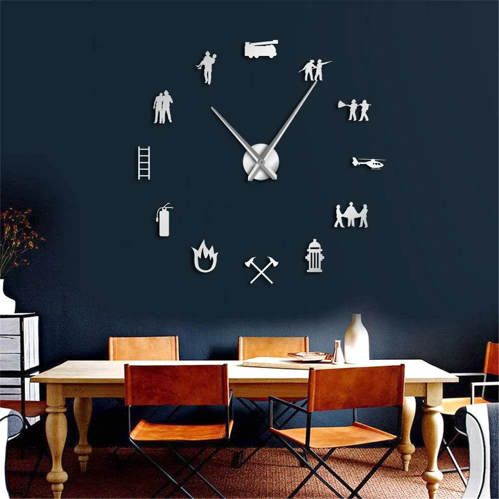 Firefighter Love DIY Giant Wall Clock Fire Department Office Big Clock Watch Firefighting Rescue Volunteer Axe Hydrant Equipment