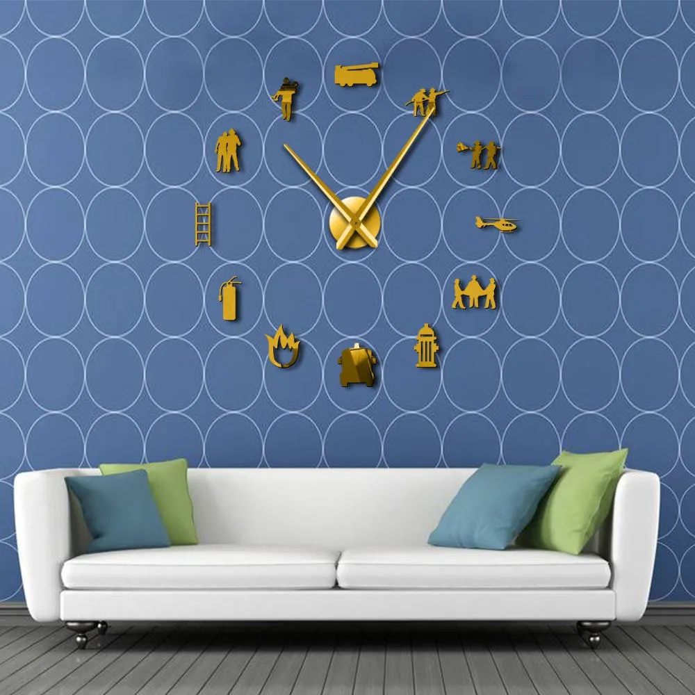 Firefighter Love DIY Giant Wall Clock Fire Department Office Big Clock Watch Firefighting Rescue Volunteer Axe Hydrant Equipment