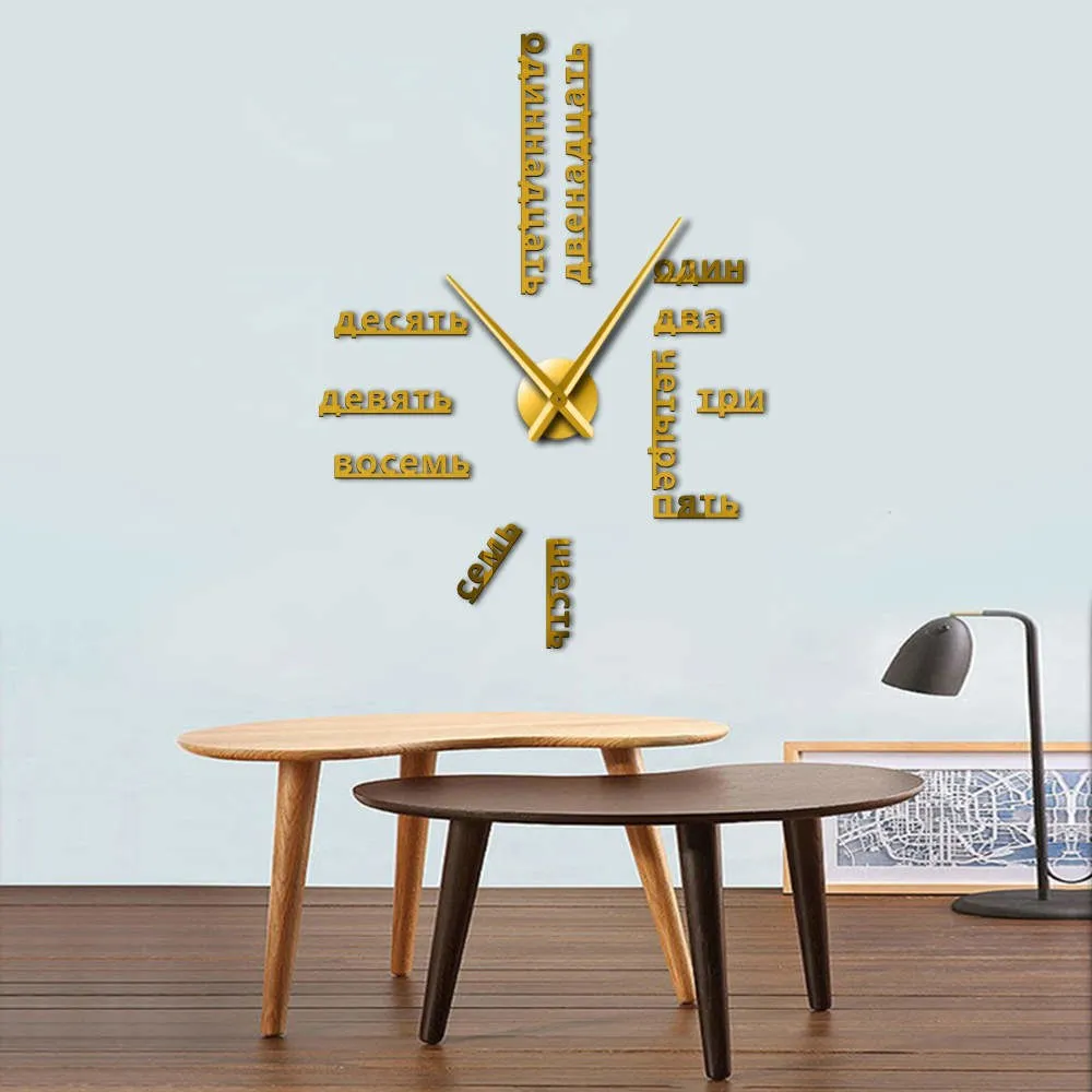 Foreign Language DIY Giant Wall Clock Large Soviet Russian Numbers Big Clock Watch Baby Room Preschool Decoration Russian Watch