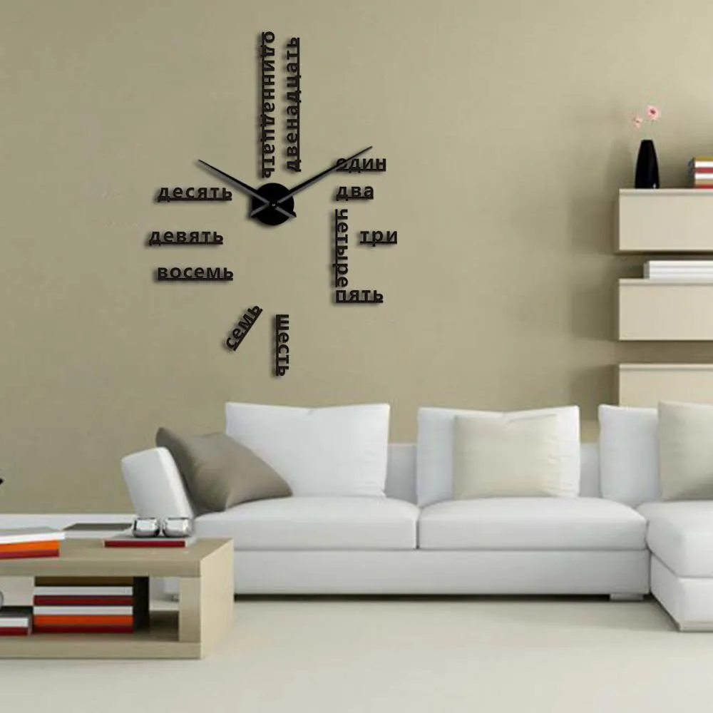 Foreign Language DIY Giant Wall Clock Large Soviet Russian Numbers Big Clock Watch Baby Room Preschool Decoration Russian Watch