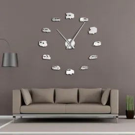 Happy Camper Motorhome Home Decor RV Camping DIY Giant Wall Clock Travel Trailer Transportation Recreational Vehicles Wall Watch