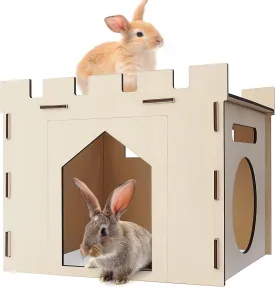 HIIMALEX Large Sturdy Bunny House with Spacious Balcony Hidey Detachable Playhouse for Rabbit Hideout Castle Tower Toys for Indoor Bunnies Guinea Pig Hamster Chinchilla Gerbil