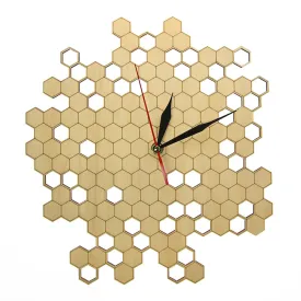 Honeycomb Nature Inspired Wooden Wall Clock Contemporary Style Laser Engraved Hexagonal Clock  Bamboo Bee