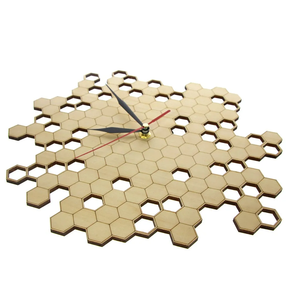 Honeycomb Nature Inspired Wooden Wall Clock Contemporary Style Laser Engraved Hexagonal Clock  Bamboo Bee