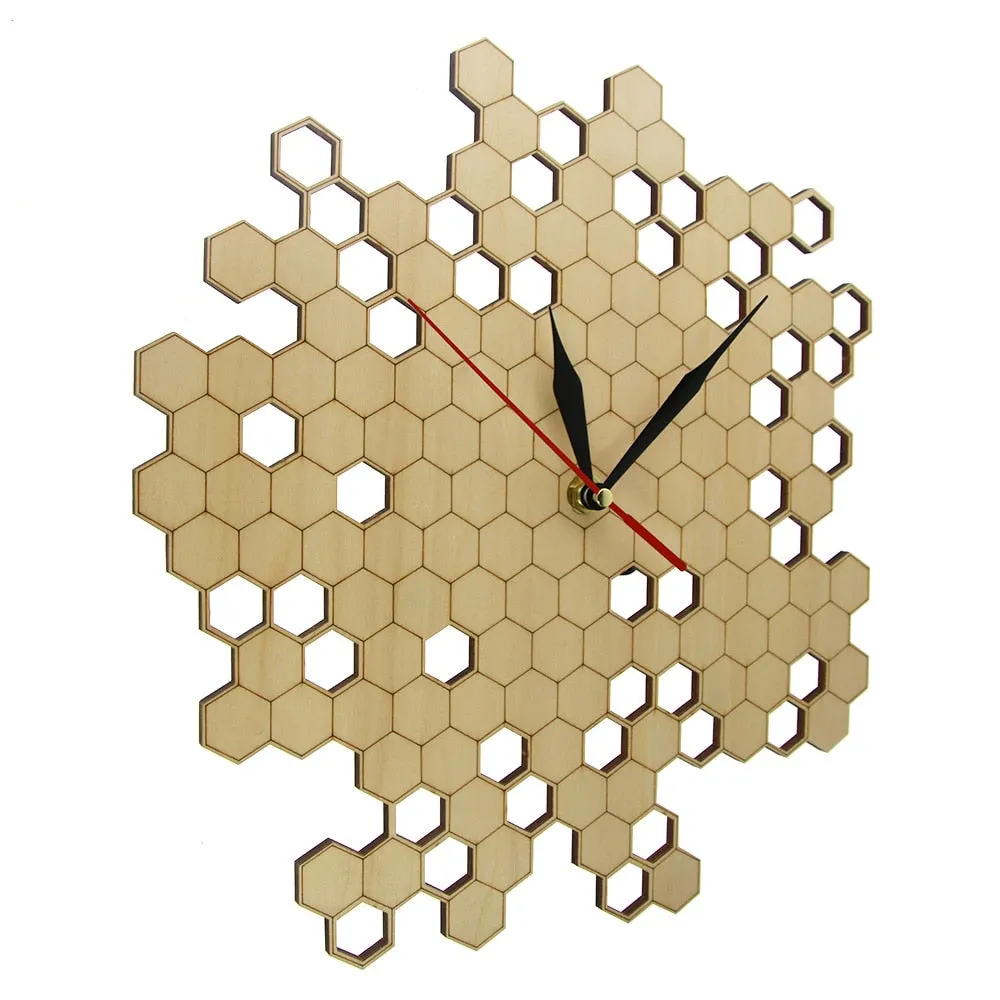 Honeycomb Nature Inspired Wooden Wall Clock Contemporary Style Laser Engraved Hexagonal Clock  Bamboo Bee