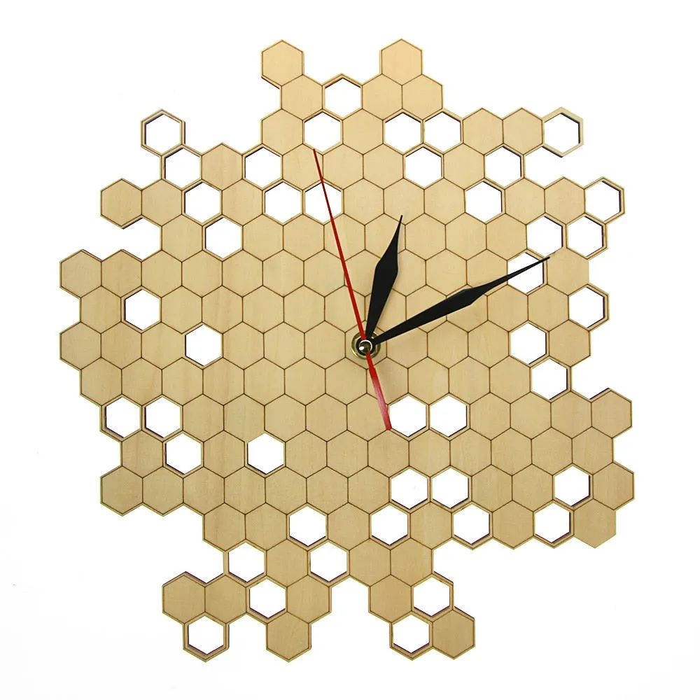 Honeycomb Nature Inspired Wooden Wall Clock Contemporary Style Laser Engraved Hexagonal Clock  Bamboo Bee