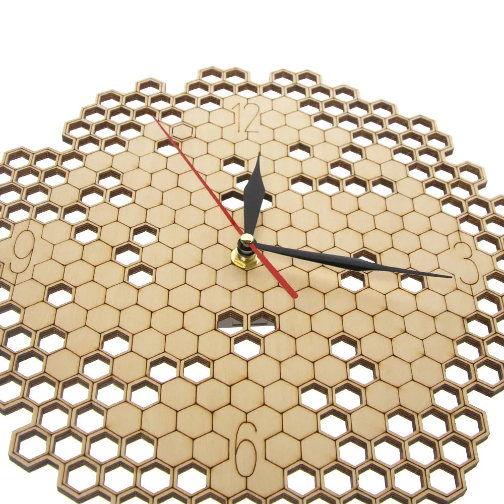 Honeycomb Wood Geometric Wall Clock Hexagon Minimalist Living Room Decor Hanging Natural Rustic Clock  Bee Lovers Gift