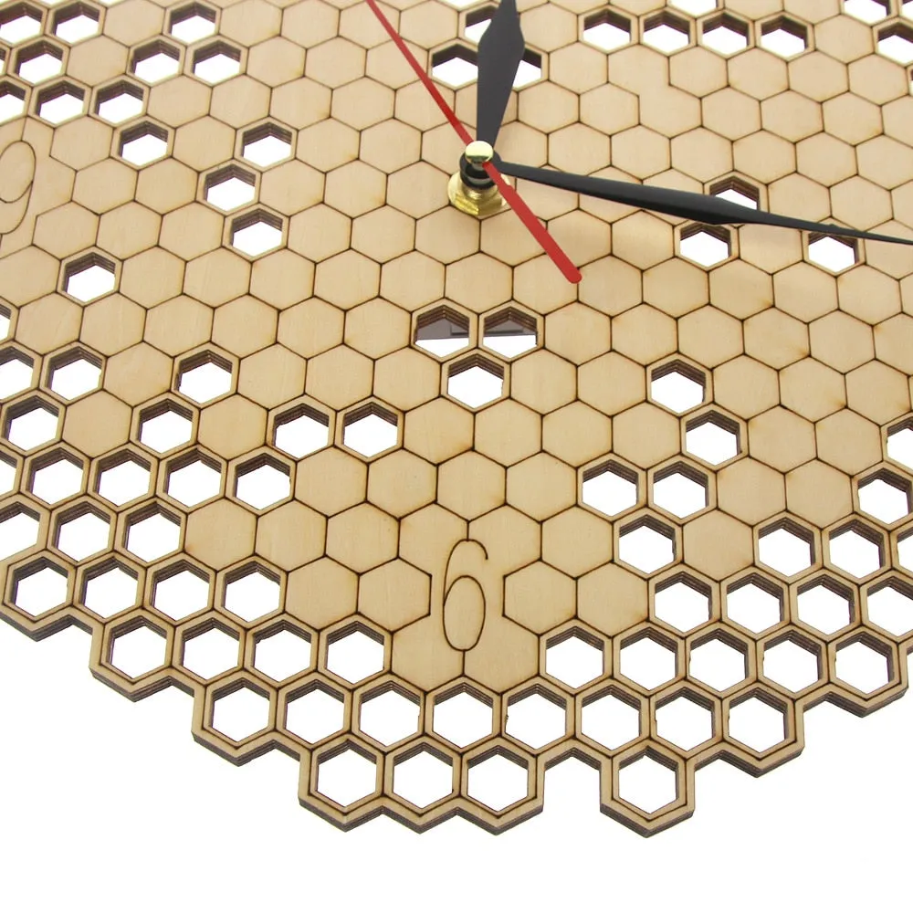 Honeycomb Wood Geometric Wall Clock Hexagon Minimalist Living Room Decor Hanging Natural Rustic Clock  Bee Lovers Gift