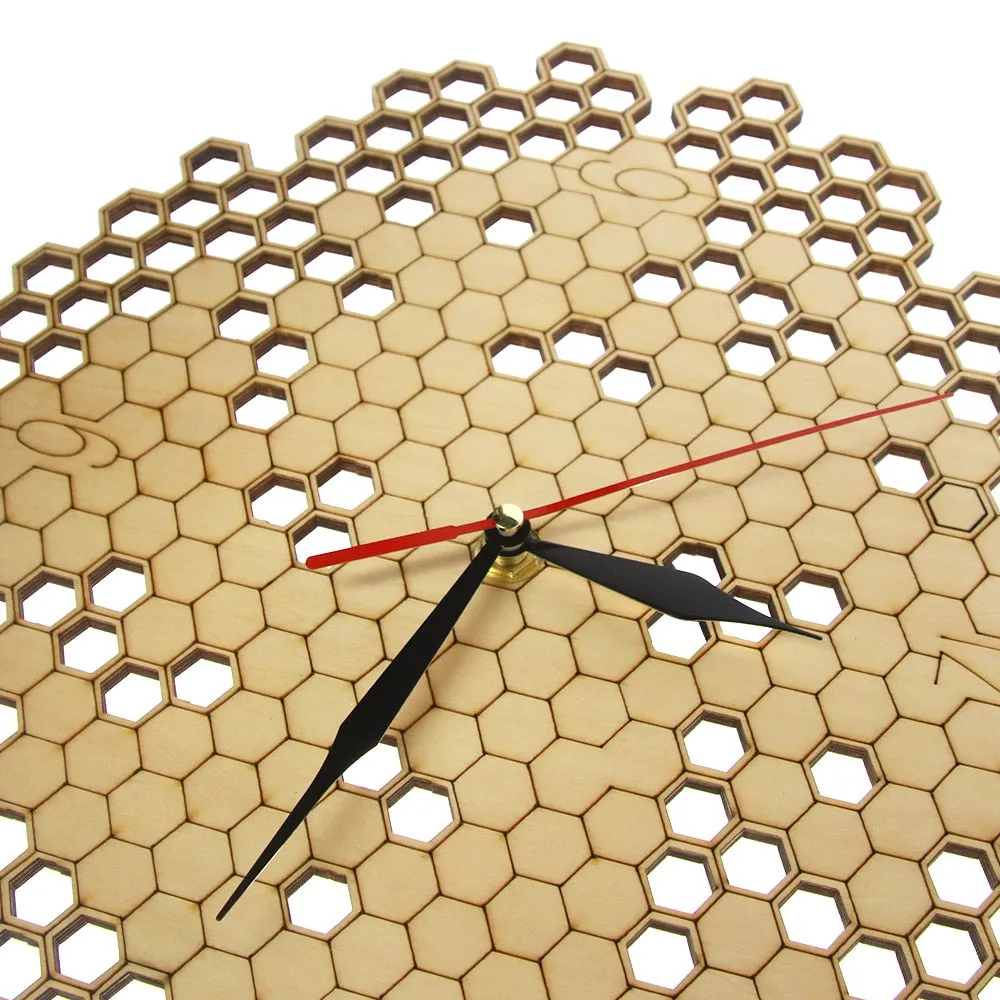 Honeycomb Wood Geometric Wall Clock Hexagon Minimalist Living Room Decor Hanging Natural Rustic Clock  Bee Lovers Gift