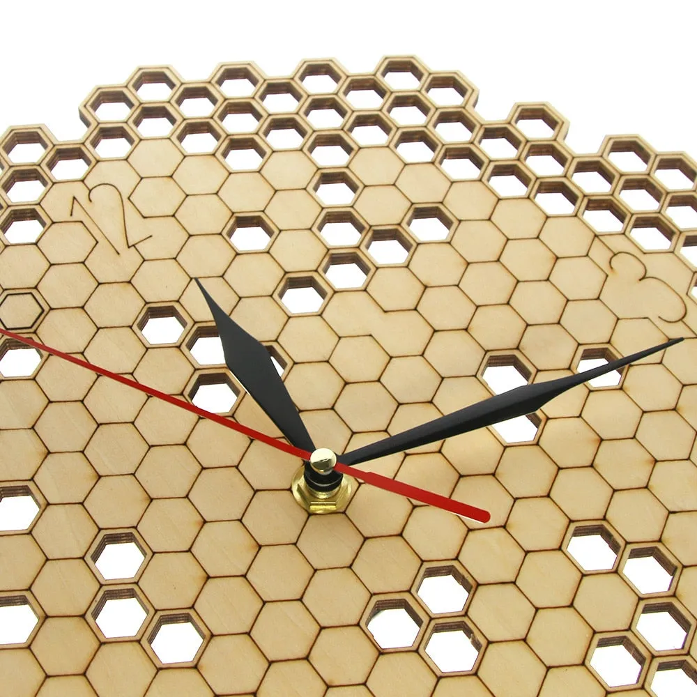Honeycomb Wood Geometric Wall Clock Hexagon Minimalist Living Room Decor Hanging Natural Rustic Clock  Bee Lovers Gift
