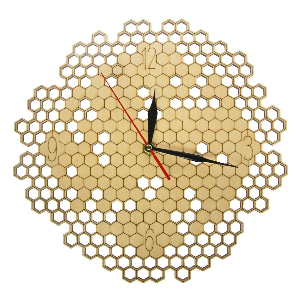 Honeycomb Wood Geometric Wall Clock Hexagon Minimalist Living Room Decor Hanging Natural Rustic Clock  Bee Lovers Gift