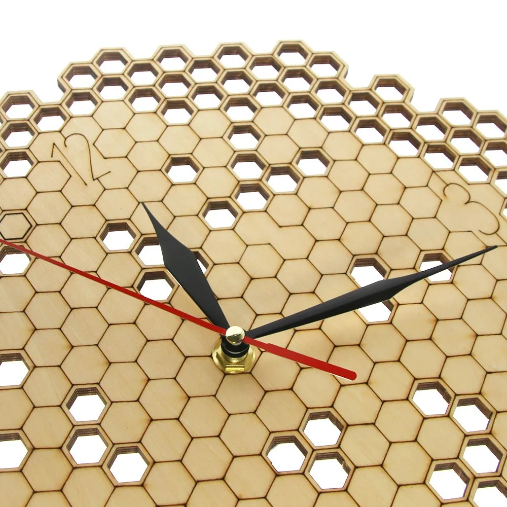 Honeycomb Wood Geometric Wall Clock Hexagon Minimalist Living Room Decor Hanging Natural Rustic Clock Wall Watch Bee Lovers Gift