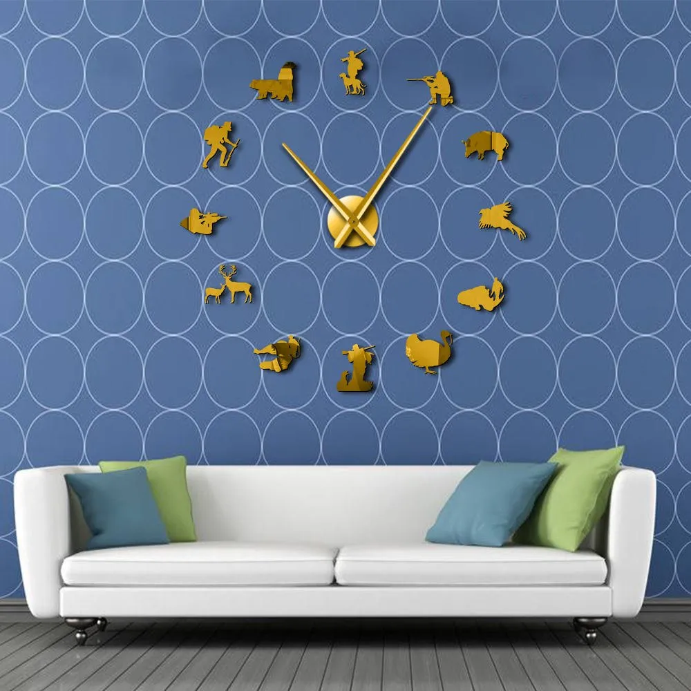 Hunting DIY Giant Wall Clock Animal Hunters Exclusive Big Time Clock Watch Hunting Club Wall Decor Mirror Effect DIY Wall Art