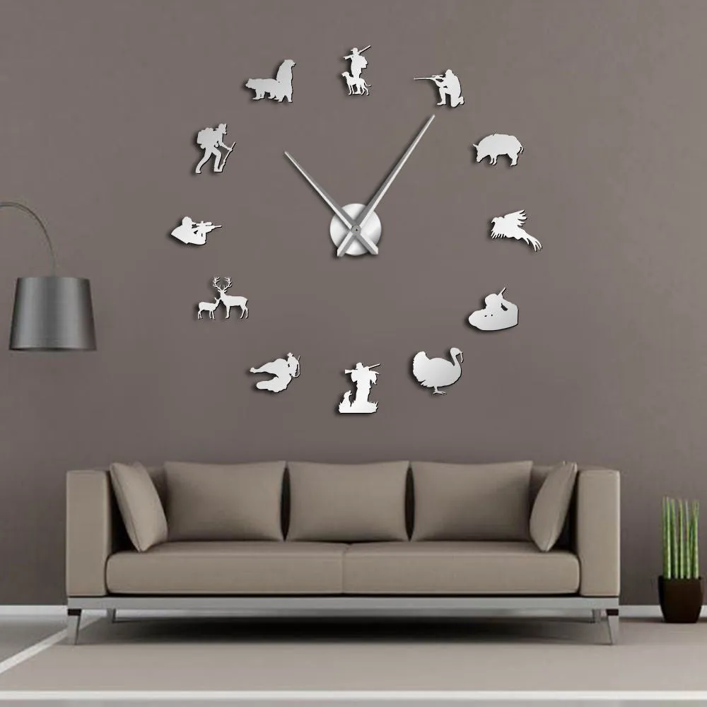 Hunting DIY Giant Wall Clock Animal Hunters Exclusive Big Time Clock Watch Hunting Club Wall Decor Mirror Effect DIY Wall Art