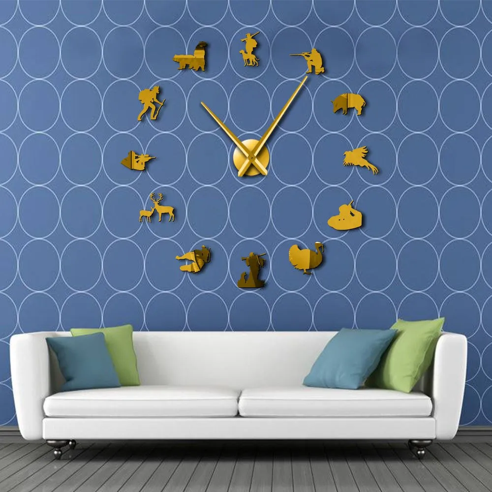 Hunting DIY Giant Wall Clock Animal Hunters Exclusive Big Time Clock Watch Hunting Club Wall Decor Mirror Effect DIY Wall Art