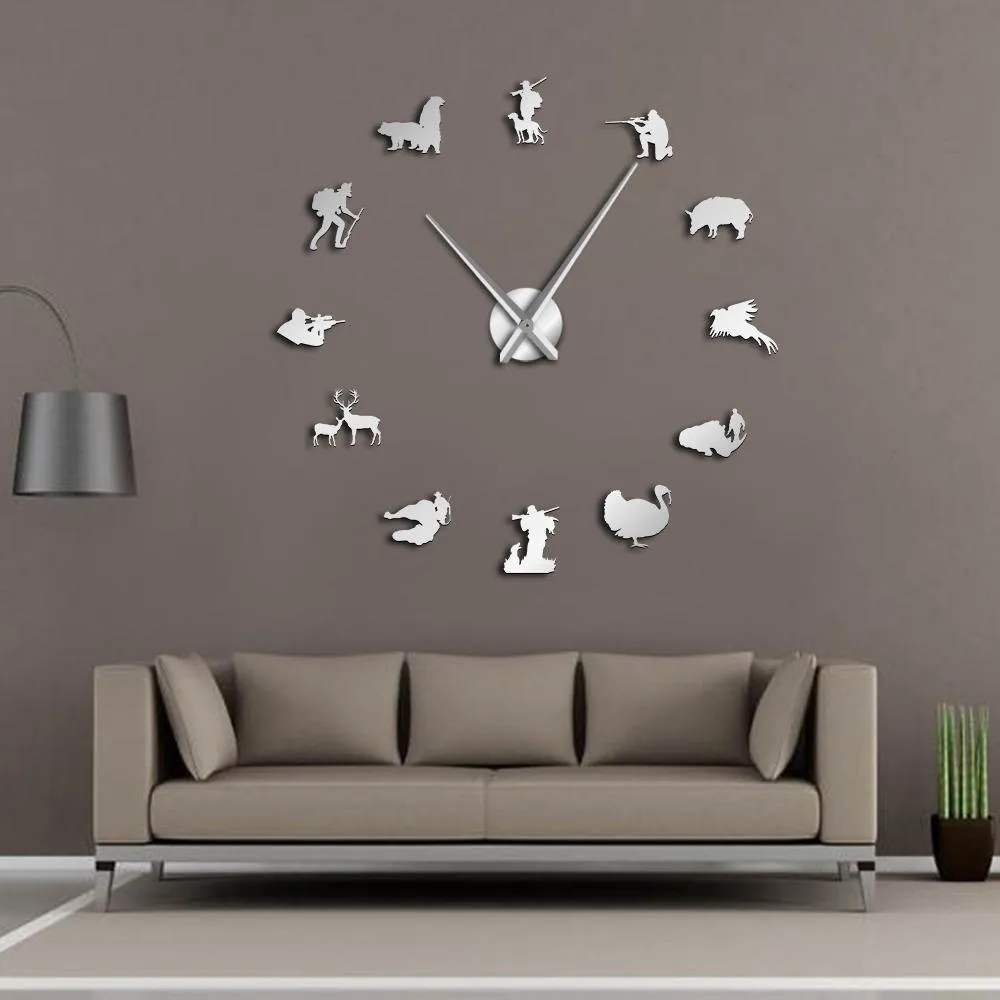 Hunting DIY Giant Wall Clock Animal Hunters Exclusive Big Time Clock Watch Hunting Club Wall Decor Mirror Effect DIY Wall Art