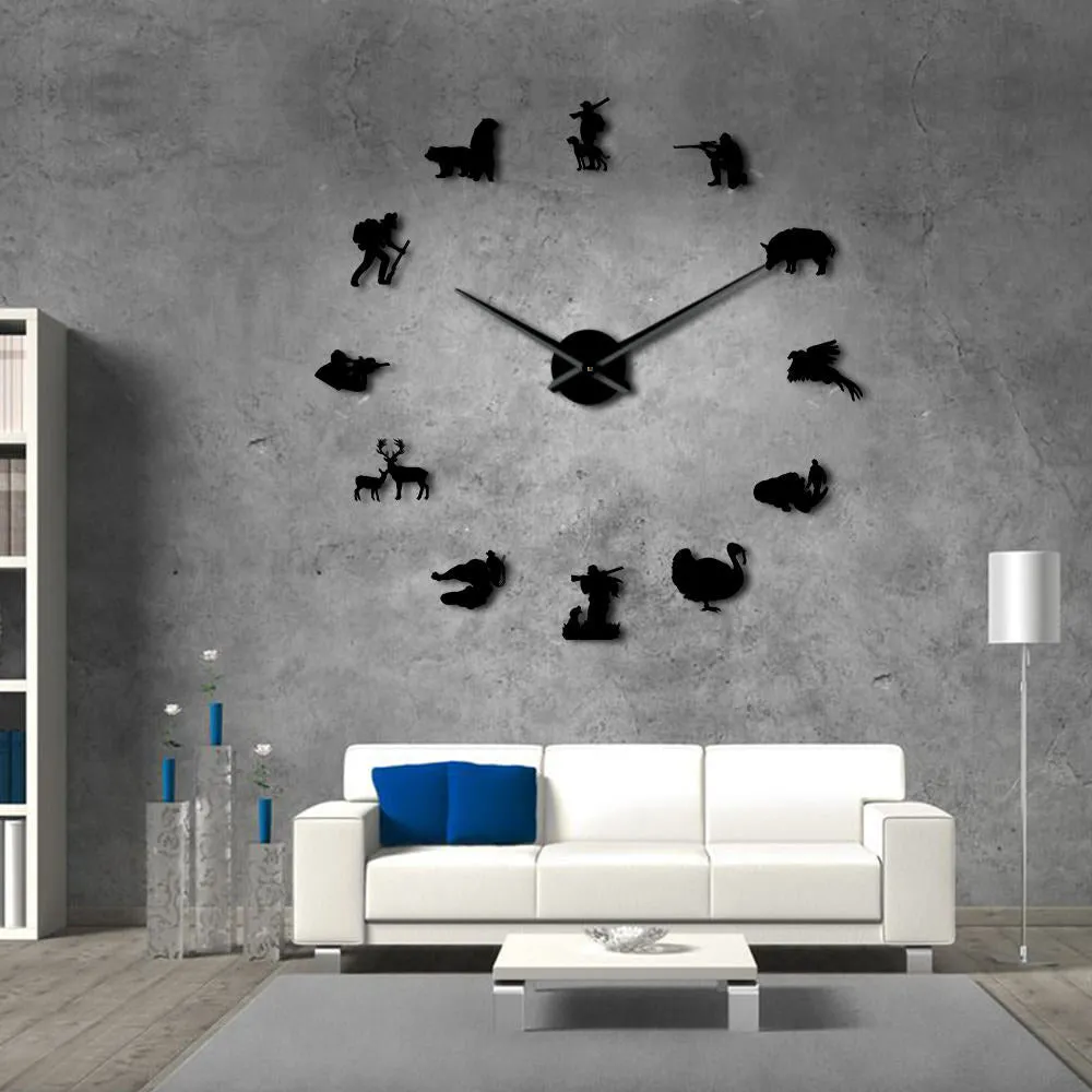 Hunting DIY Giant Wall Clock Animal Hunters Exclusive Big Time Clock Watch Hunting Club Wall Decor Mirror Effect DIY Wall Art