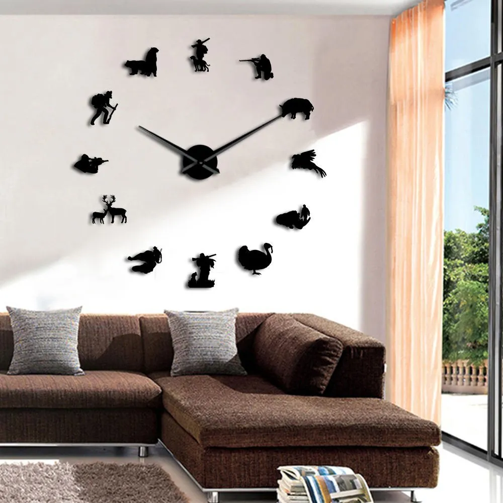 Hunting DIY Giant Wall Clock Animal Hunters Exclusive Big Time Clock Watch Hunting Club Wall Decor Mirror Effect DIY Wall Art