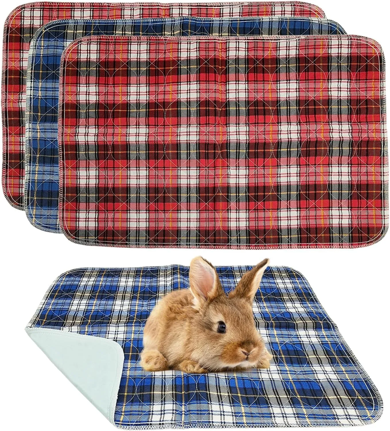kathson 4Pcs Guinea Pig Cage Liner, 18x24 Washable Rabbit Pee Pads Waterproof Reusable Pee Mats for Guinea Pig Rabbit Bunny Hamster Cat Puppy Small Animals