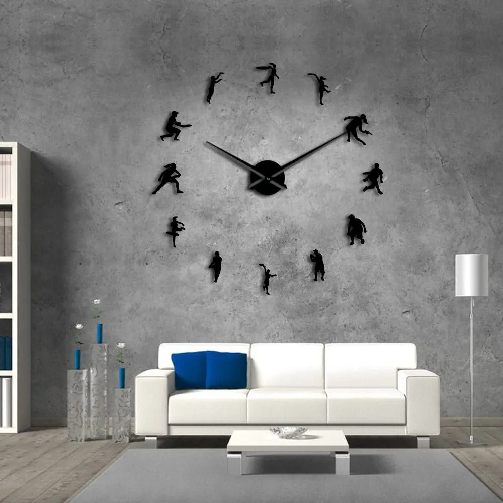 Male and Female Tennis Players DIY Giant Wall Clock Tennis Lover Living Room Wall Art Frameless Mirror Effect Modern Clock Watch