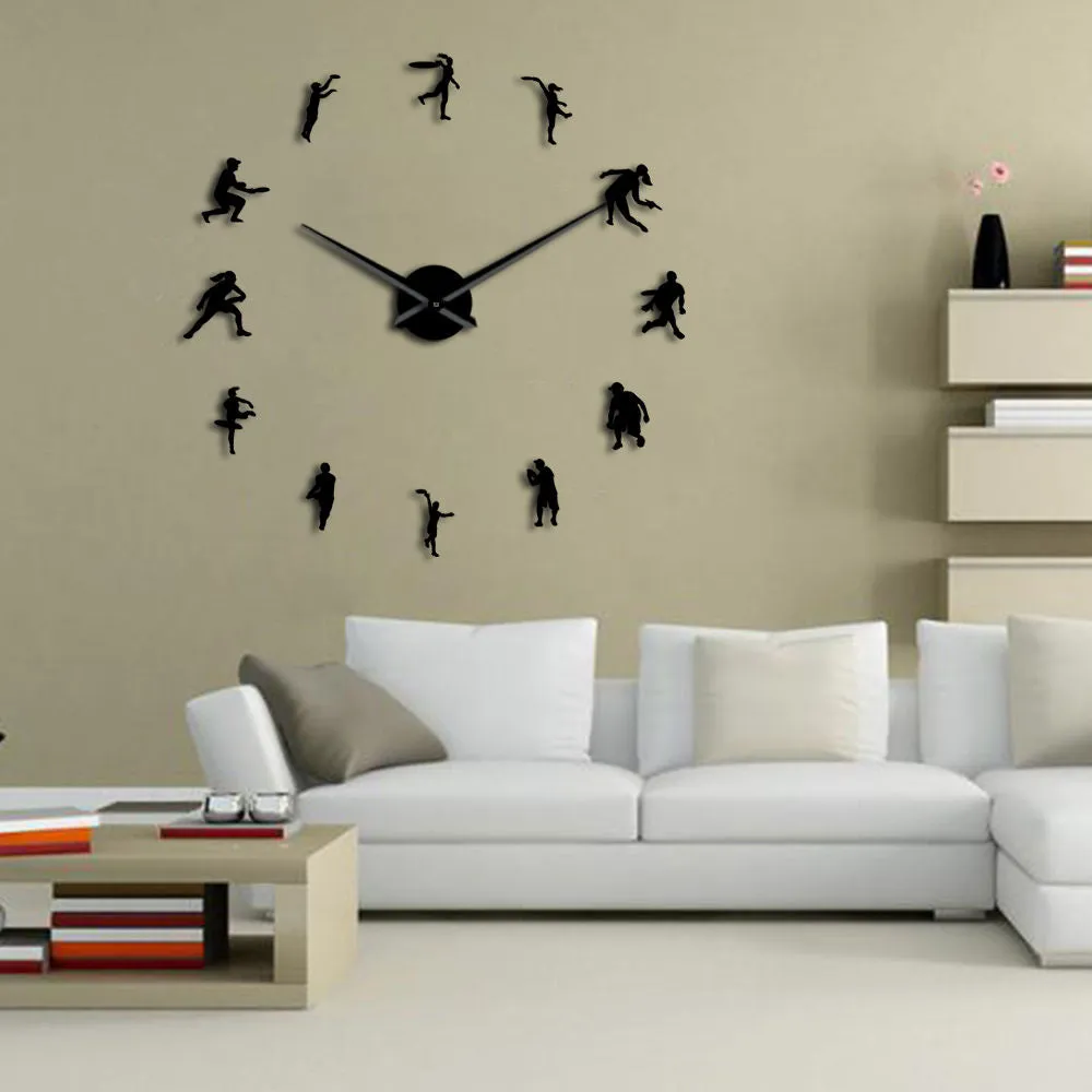 Male and Female Tennis Players DIY Giant Wall Clock Tennis Lover Living Room Wall Art Frameless Mirror Effect Modern Clock Watch