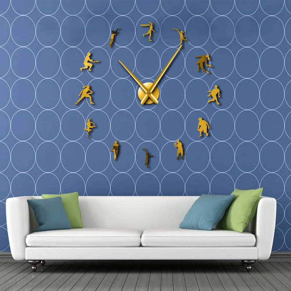 Male and Female Tennis Players DIY Giant Wall Clock Tennis Lover Living Room Wall Art Frameless Mirror Effect Modern Clock Watch