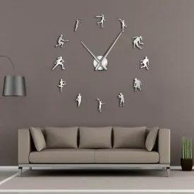 Male and Female Tennis Players DIY Giant Wall Clock Tennis Lover Living Room Wall Art Frameless Mirror Effect Modern Clock Watch
