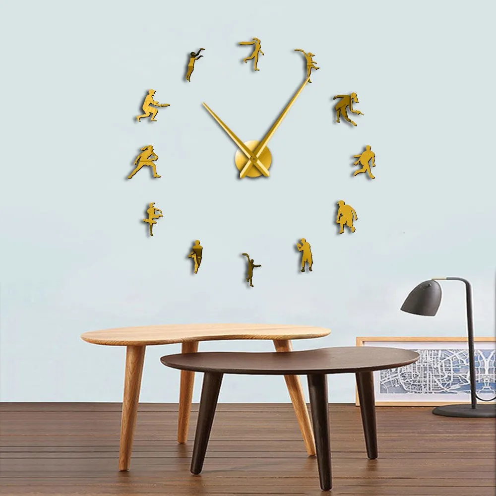 Male and Female Tennis Players DIY Giant Wall Clock Tennis Lover Living Room Wall Art Frameless Mirror Effect Modern Clock Watch