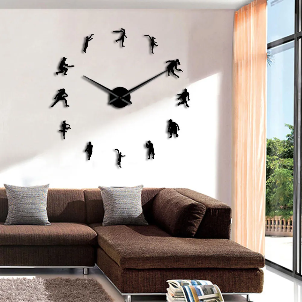 Male and Female Tennis Players DIY Giant Wall Clock Tennis Lover Living Room Wall Art Frameless Mirror Effect Modern Clock Watch
